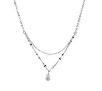 JPXXFM S Sterling Silver Crystal Pendant Double Layer Wave Chain Necklace For Women Clavicle Chain