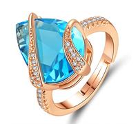 JPXXFM Sea blue water drop zircon ring female retro jewelry topaz open ring