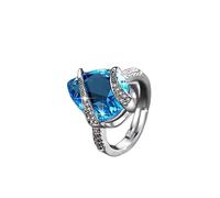 JPXXFM Sea blue water drop zircon ring female retro jewelry topaz open ring