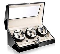 JPXXFM Self Winding Automatic Watch Winder 6+10 Storages Box Case With Quiet Motor And Wood Shell， Battery Powered Or Ac Adapter，5 Rotation Modes Watch Display Storage