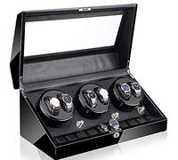 JPXXFM Self Winding Automatic Watch Winder 6+10 Storages Box Case With Quiet Motor And Wood Shell， Battery Powered Or Ac Adapter，5 Rotation Modes Watch Display Storage