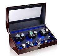 JPXXFM Self Winding Automatic Watch Winder 6+10 Storages Box Case With Quiet Motor And Wood Shell， Battery Powered Or Ac Adapter，5 Rotation Modes Watch Display Storage