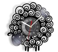 JPXXFM Sheep Hollow-carved Designed Re-purposed Record Clock Gentle Lamb Animal Wall Clock With LED Illumination Kid Room Night Light Men