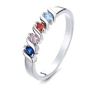 JPXXFM Simple Colorful Zircon Geometric Single Row Inlaid Zircon Ring Silver Color Stackable For Women Classic Fashion Jewelry Gift