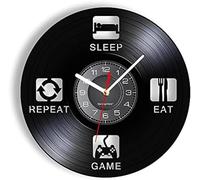JPXXFM Sleep Eat Game Repeat Wall Clock Made Of Retro LP Record Life Style Motto Modern Horologe Carved Vinyl Record Art Music