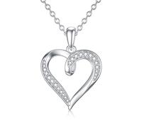 JPXXFM Solid Heart Pendant Necklace with Diamond Birthday Anniversary Mother's Day Gift for Mom Jewelry for Her Wife Grandma,16+2 Inch