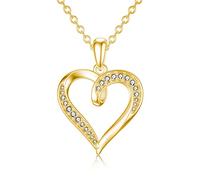 JPXXFM Solid Heart Pendant Necklace with Diamond Birthday Anniversary Mother's Day Gift for Mom Jewelry for Her Wife Grandma,16+2 Inch