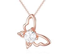 JPXXFM Solid Rose Flying Butterfly Necklace for Women, Diamond/Crystal/Mother of Pearl Butterfly Pendant Necklace Jewelry Valentines Day Gifts for Her Mom Wife Girls, Moissanite