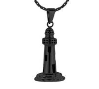 JPXXFM Stainless Steel Lighthouse Cremation Jewelry Pendant For Ashes Memorial Funeral Urn Necklace-Black