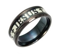 JPXXFM Stainless Steel luminous Jesus Cross Ring Letter Bible Prayer Finger Rings For Men 8mm Amulet Jewelry