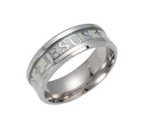 JPXXFM Stainless Steel luminous Jesus Cross Ring Letter Bible Prayer Finger Rings For Men 8mm Amulet Jewelry