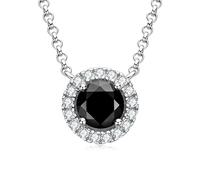 JPXXFM Sterling Silver 1ct with Black Moissanite Pendant Necklace for Men Women Sparkling Gift Jewelry