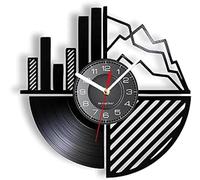 JPXXFM Stock Market Modern Re-purposed Album Record Wall Clock Four-quadrant Diagram LED Light Vinyl Record Horologe Financiers' Gift Men