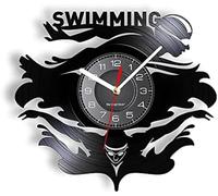 JPXXFM Swimmer Silhouette Vinyl LP Record Wall Clock Swimming Water Sports Vintage Design Wall Watch Retro Handicraft Art Music