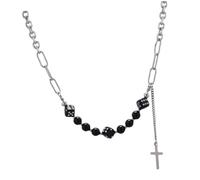 JPXXFM Titanium Steel Cross Pendant Necklace Dice Beaded Choker Stylish Jewelry for Women Birthday Present