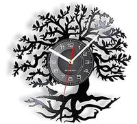 JPXXFM Tree Of Life Etched Vinyl Wall Clock Tree Shape Upspring LED Backlight Modern Wall Watch Silent Living Room Hanging Decor Men