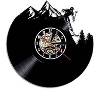 JPXXFM Vinyl Record Clock Snowboarding Decorative Wall Clock Winter Extreme Sport Snow Skiing Hanging Watch Vinyl Record Snowboarder Skiing Lover Gift