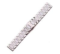 JPXXFM Watchband Middle Ceramic Link Stainless Steel Bracelet 16mm 18mm 20mm Men Women White Black Strap Metal Double Print Bracelet (Color : Black, Size : 18mm)
