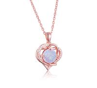 JPXXFM white blue round opal double heart pendants necklaces for women wedding jewelry rose chain bridal necklace