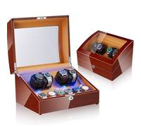 JPXXFM Winder Automatic Winder for 4 Watches with 6 Storage Telescopic Pillows Self-Winding Mechanical Dustproof Display Box Case with Quiet Motor (Color : Walnut Brown (Elastic