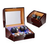 JPXXFM Winder Automatic Winder for 4 Watches with 6 Storage Telescopic Pillows Self-Winding Mechanical Dustproof Display Box Case with Quiet Motor (Color : Walnut Brown (Elastic
