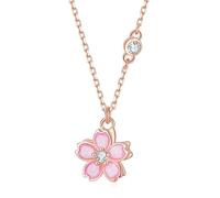 JPXXFM Women Flower Chain Necklace,Dainty Sakura Floral Pendant Necklace with Diamond,Gift for Mom, Wife, Girlfriend