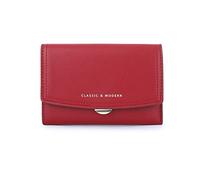 JPXXFM Women Girls Wallet Slim Short Tri-Fold Wallet PU Leather Purse Cash Card Holder Bag (Red), Red