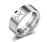 JPXXFM Women His Queen Stainless steel Ring Silver Color Simple Design Her King Couple Ring Wedding Ring for Female Men