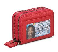 JPXXFM Women Wallet Blocking Leather Small Bifoldr Pocket Wallet Compact Card Case Purse with ID Window, A03 Red