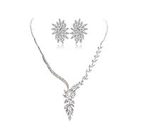JPXXFM Women's Jewelry Set, Natural Crystal Necklace & Earrings, Luxurious Bridal/Wedding Fashion Accessory