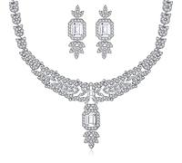 JPXXFM Women's Jewelry Set, Natural Crystal Necklace & Earrings, Luxurious Bridal/Wedding Fashion Accessory