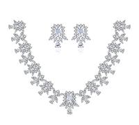 JPXXFM Women's Jewelry Set, Natural Crystal Necklace & Earrings, Luxurious Bridal/Wedding Fashion Accessory