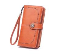 JPXXFM Women's Wallet, Vintage Oil Waxed Leather Long Skeleton Wallet, Multifunctional Large Capacity Multi-Card Organizer Bag Peacock Blue, Orange Color