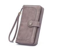 JPXXFM Women's Wallet, Vintage Oil Waxed Leather Long Skeleton Wallet, Multifunctional Large Capacity Multi-Card Organizer Bag Peacock Blue, Gray