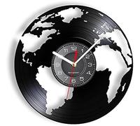 JPXXFM World Map Geography Retro VInyl Wall Clock Globe Earth Nature Wall Watch Office Home Non-Ticking Decor VIntage Handicrafts Music