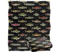 Jq Licensing Fish Crossed Fishing Rods Pattern Silky Touch Super Soft Throw Blanket 152 X 127 Cm