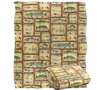 JQ Licensing Fish Sticks Lodge Fishing Lures Pattern Silky Touch Super Soft Throw Blanket 152 X 127 cm