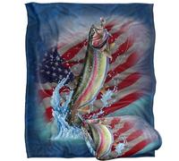 JQ Licensing Patriotic Rainbow Trout Fishing American Flag Silky Touch Super Soft Throw Blanket 152 X 127 cm