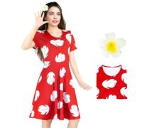 JQAKFIY Lilo Costume Women Bo Peep Costumes Blue Dog Dress Hawaiian Flared Dresses Halloween Adult Cartoon Cosplay Outfit L