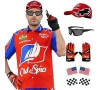 JQAKFIY Ricky Bobby Costume Halloween Cal Naughton Shirt Race Car Driver Sports With Sunglasses Hat Props Cosplay Set 2XL