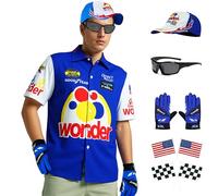 JQAKFIY Ricky Bobby Costume Halloween Cal Naughton Shirt Race Car Driver Sports With Sunglasses Hat Props Cosplay Set M
