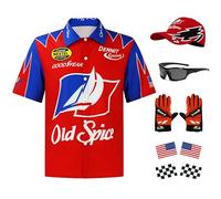 JQAKFIY Ricky Bobby Costume Halloween Cal Naughton Shirt Race Car Driver Sports With Sunglasses Hat Props Cosplay Set 3XL