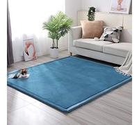 JQDZX Coral Velvet Tatami Rugs, Modern Soft and Comfortable Foam Carpet, Non-Slip Thick Baby Hairless Area Rug Kids Playing Mats,Bedroom Bed Floor Sofa Living Room Carpet (Light Blue,120 * 200cm)