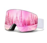 JQF Gear Ski Goggles OTG,YH227 Snow Goggles Adjustable for Men Women Anti-Fog Anti-Glare UV400 Protection Helmet Compatible for Skiing Snowboarding Cycling (04-REVO Pink/White(VLT 14%))