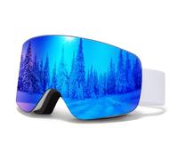 JQF Gear Ski Goggles OTG,YH227 Snow Goggles Adjustable for Men Women Anti-Fog Anti-Glare UV400 Protection Helmet Compatible for Skiing Snowboarding Cycling (05-REVO Blue/White(VLT 19%))