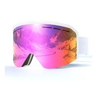 JQF Gear Ski Goggles OTG,YH359 Snow Goggles Adjustable for Men Women Anti-Fog Anti-Glare UV400 Protection Helmet Compatible for Skiing Snowboarding Cycling (04-REVO Pink/White(VLT 14%))