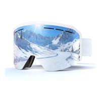 JQF Gear Ski Goggles OTG,YH359 Snow Goggles Adjustable for Men Women Anti-Fog Anti-Glare UV400 Protection Helmet Compatible for Skiing Snowboarding Cycling (02-Silver/White(VLT 13%))