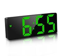 JQGo Alarm Clock Digital Battery Powered, LED Travel Alarm Clocks Beside Mains Powered Non Ticking with Snooze Temperature Date Time Brightness Adjustable for Kids Adults, Green