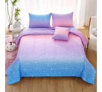 JQinHome Twin Girls Comforter Set,6 Piece Bed in A Bag 3D Purple Orange Glitter Bedding Set -All Season Microfiber Rainbow Bedding Sets for Girls Women