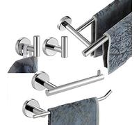 JQK Bas105-CH Bathroom Accessory Set with Wall Mounted Polished Chrome 24" Towel Bar, 9" HT Bar, TP Holder, 2 Towel Hooks
